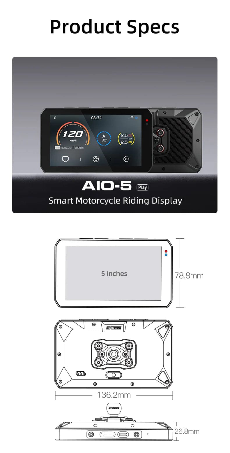 Chigee Chigee AIO-5 Play Android en Apple carplay display voor uw motor Navigatiesystemen